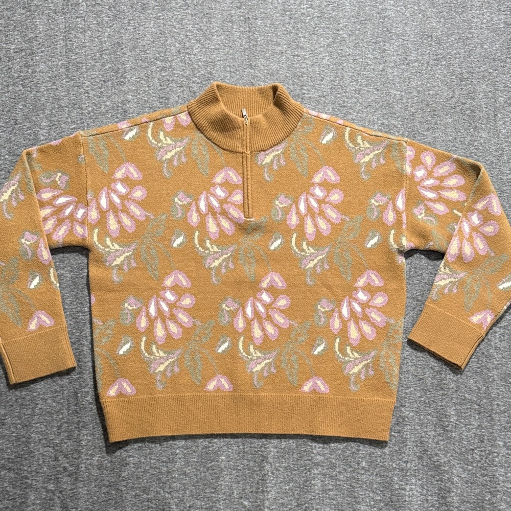NWT Current Air Tan Floral Print Sweater‎ Size XL